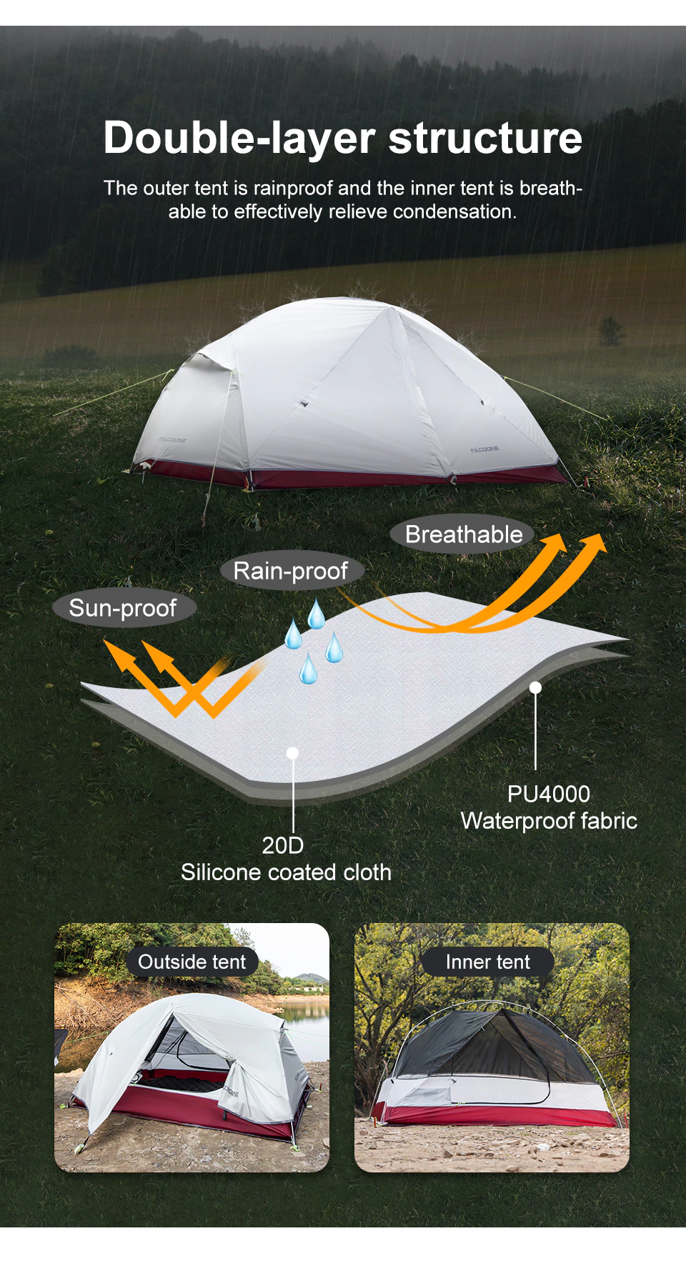 Cheap Goat Tents PACOONE Ultralight 20D Nylon Camping Tent Portable Backpacking Cycling Tent Waterproof Outdoor Hiking Travel Tent Beach Tent New   